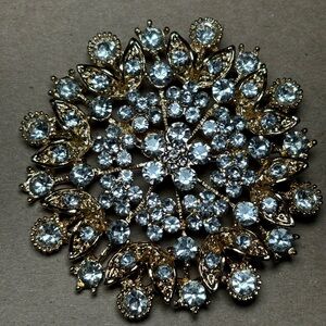 Elegant Gold and Crystal with Diamond Studs Brooch